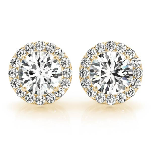 Rita Lab Grown Yellow Gold 3 prong Halo Diamond Earrings