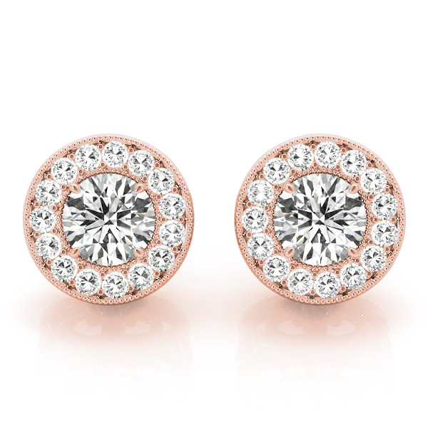  Evalie Natural Rose Gold Halo Diamond Earrings