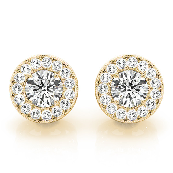  Evalie Natural Yellow Gold Halo Diamond Earrings