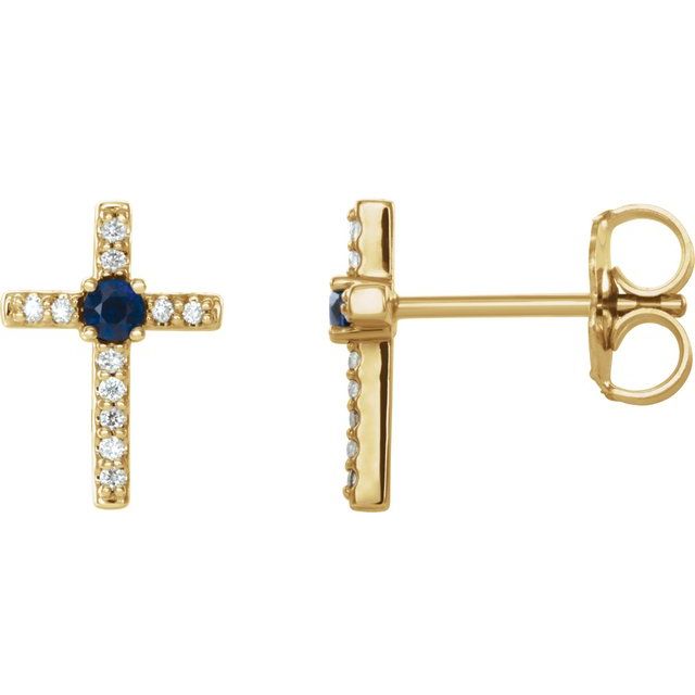 Rose Blue Yellow Gold 4 Prong Sapphire Gemstone Diamond Earrings