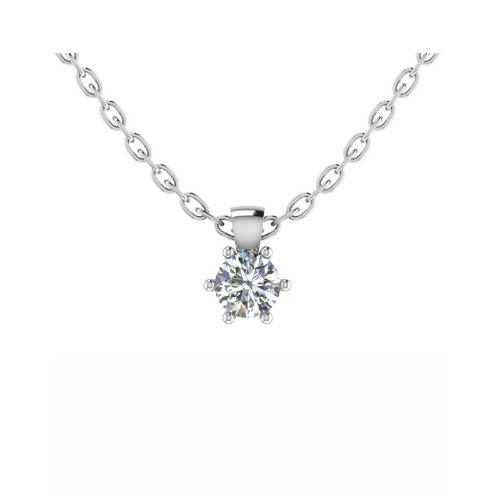 Tyron Natural Diamond Silver 6 Prong Solitaire Pendant Necklace