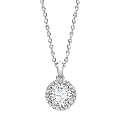 Tarra 0.20 - 3.00 Carat Natural Diamond 4 Prong Halo Pendant Necklace