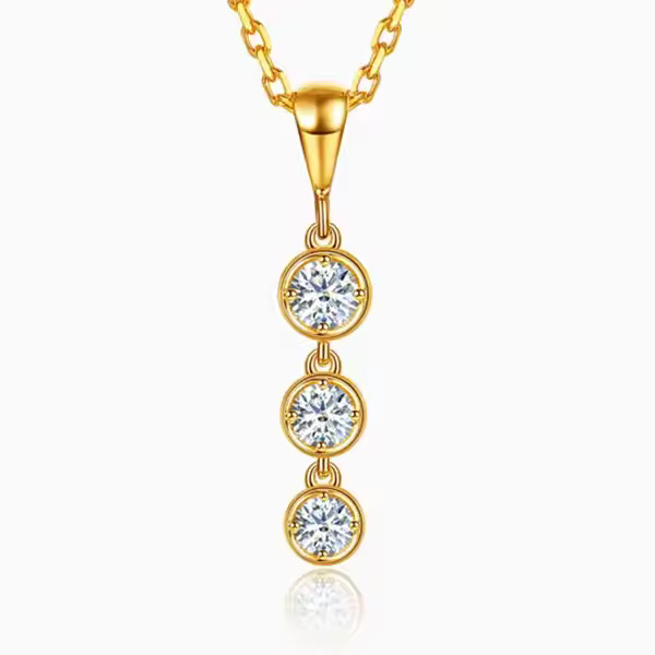 Theolene Lab Grown Diamond Yellow Gold Semi Bezel Journey Pendant Necklace