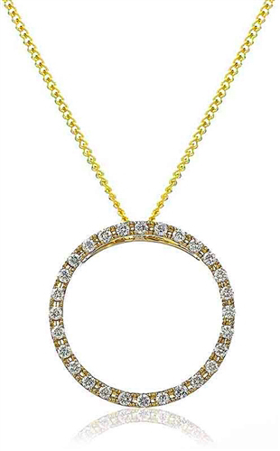 Philberta Lab Grown Diamond Yellow Gold Shared Prong Circle Pendant Necklace