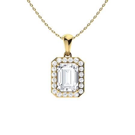Torie Natural Diamond Yellow Gold 4 Prong Halo Pendant Necklace
