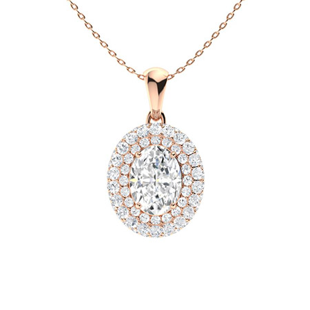 Toula Natural Diamond Rose Gold 4 Prong Halo Pendant Necklace