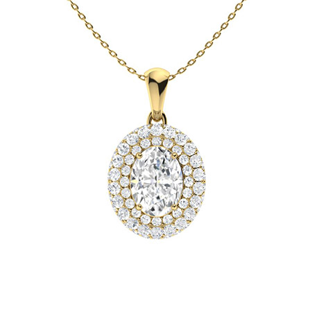 Toula Natural Diamond Yellow Gold 4 Prong Halo Pendant Necklace