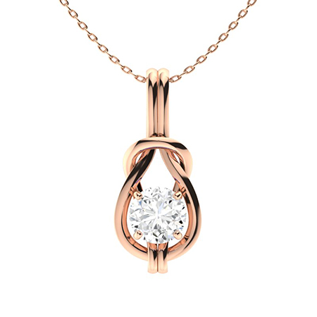 Teyanna Natural Diamond Rose Gold 4 Prong Solitaire Pendant Necklace