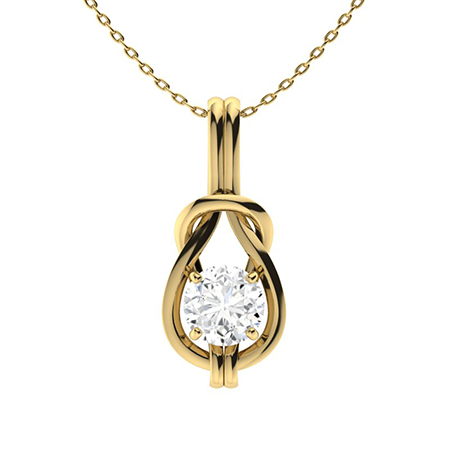 Teyanna Natural Diamond Yellow Gold 4 Prong Solitaire Pendant Necklace