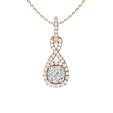 Treyce Lab Grown Diamond Rose Gold 4 Claw Set Drop Pendant Necklace