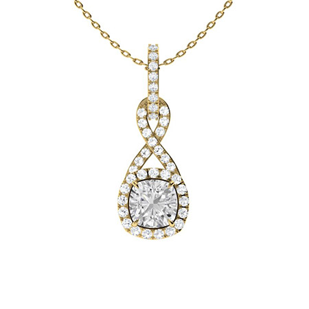 Treyce Lab Grown Diamond Yellow Gold 4 Claw Set Drop Pendant Necklace