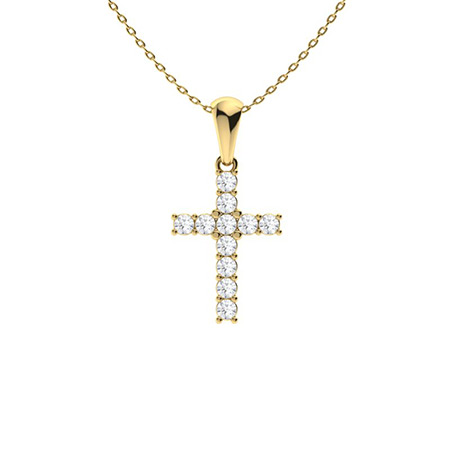 Parya Lab Grown Diamond Yellow Gold  4 Prong Cross Pendant Necklace