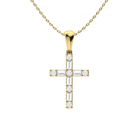 Payoda Lab Grown Diamond Yellow Gold 4 Prong Cross Pendant Necklace