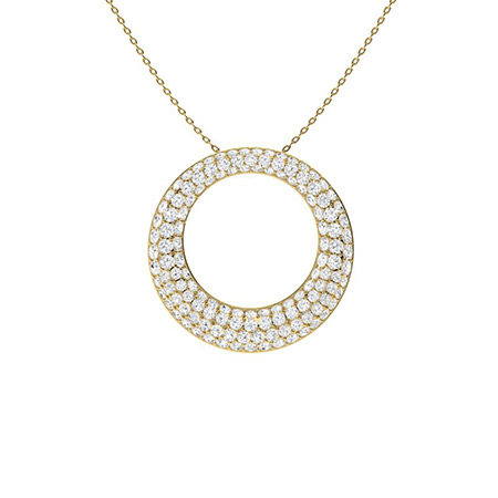 Pholma Lab Grown Diamond Yellow Gold Pave Set Circle Pendant Necklace