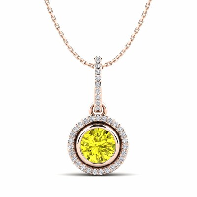 Tinble Rose Gold Bezel Set Yellow Diamond Pendant Necklace