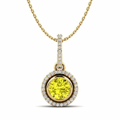 Tinble Gold Bezel Set Yellow Diamond Pendant Necklace