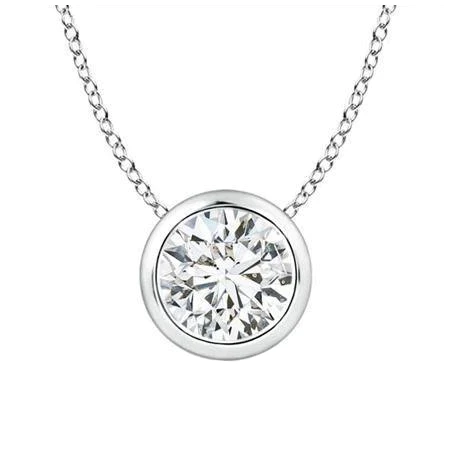 Quenild Natural Diamond Platinum Bezel Set  Necklace