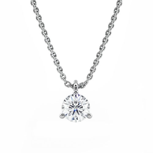 Quenyeve Natural Diamond 3 Prong Solitaire Pendant Necklace