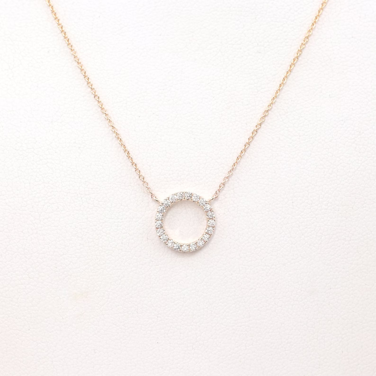 Pembe Natural Diamond Rose Gold Prong Set Circle Pendant Necklace
