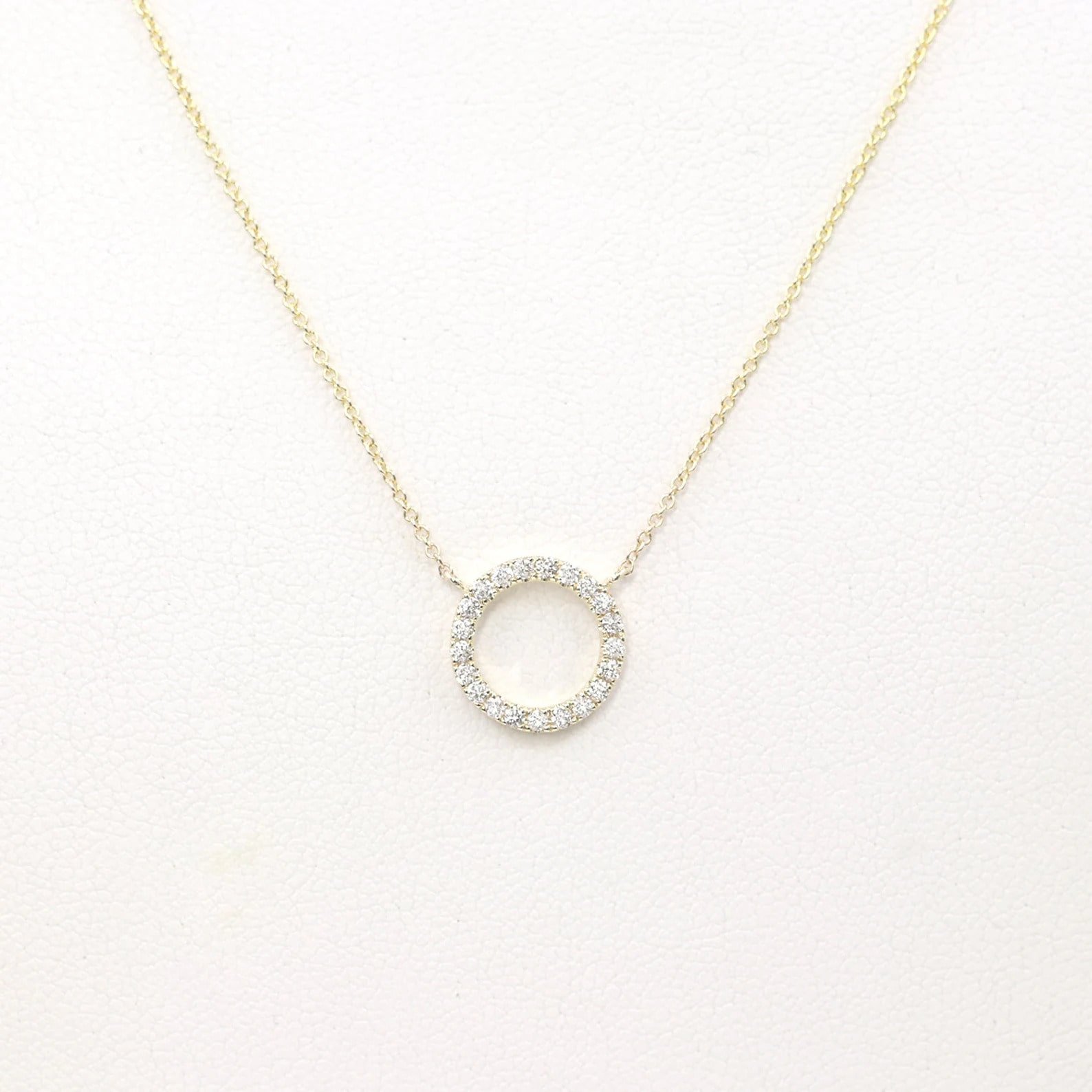 Pembe Natural Diamond Yellow Gold Prong Set Circle Pendant Necklace