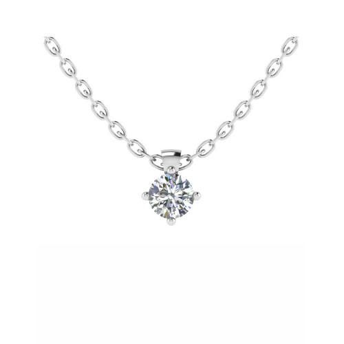 Tinsely Natural Diamond Silver 4 Prong Solitaire Pendant Necklace
