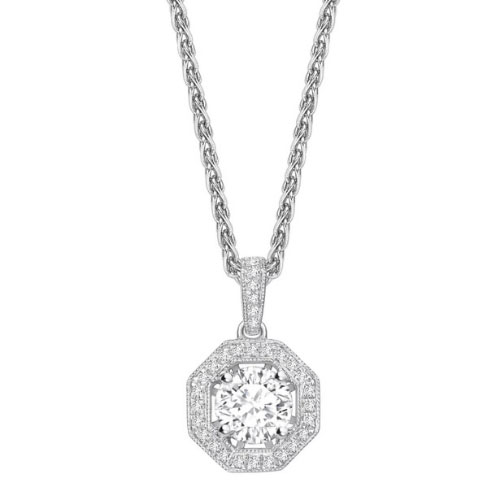 Tesia Lab Grown Diamond 4 Prong Halo Pendant Necklace