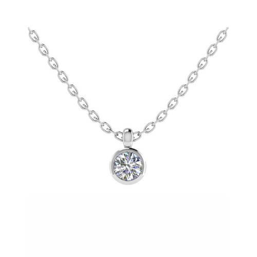 Truly Natural Diamond Silver Bezel Set Solitaire Pendant Necklace