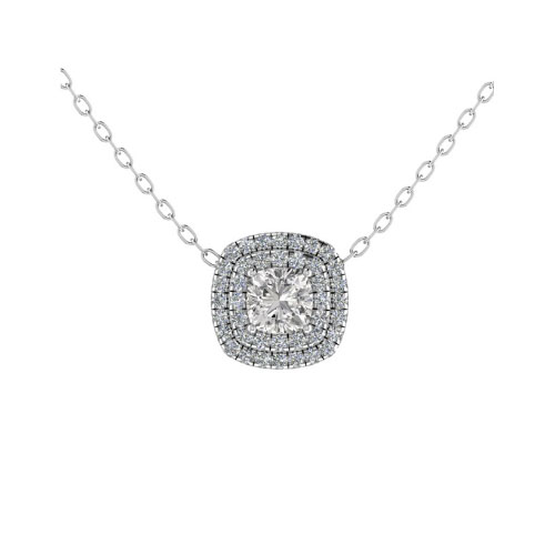 Tais Natural Diamond 4 Prong Halo Pendant Necklace