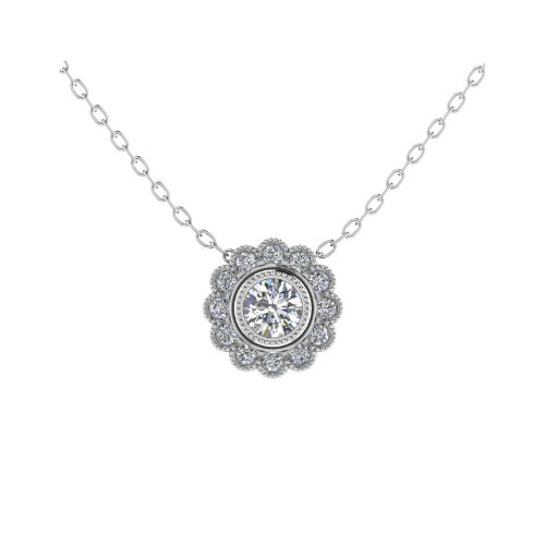 Tiona Natural Diamond Halo Pendant Necklace