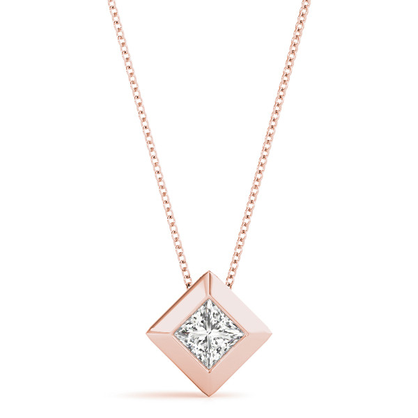 Richarede Lab Grown Diamond Rose Gold Bezel Set Solitaire Pendant Necklace