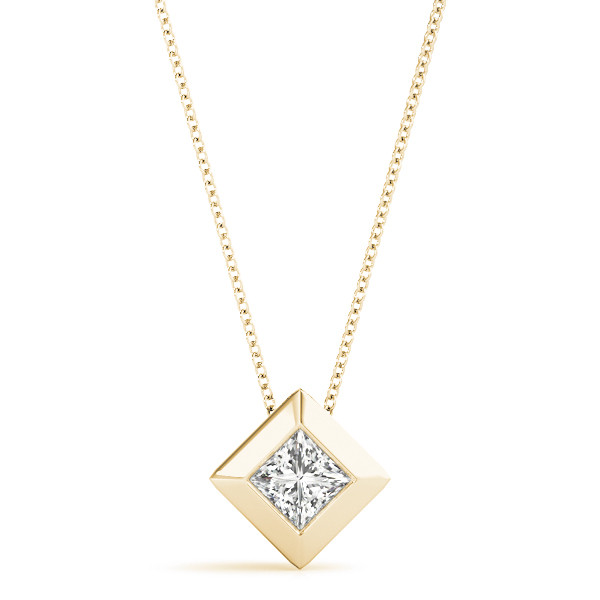 Richarede Lab Grown Diamond Yellow Gold Bezel Set Solitaire Pendant Necklace