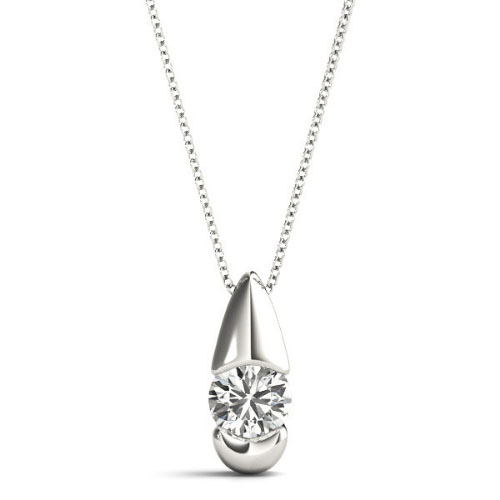 Rikilde Natural Diamond Semi Bezel Solitaire Pendant Necklace