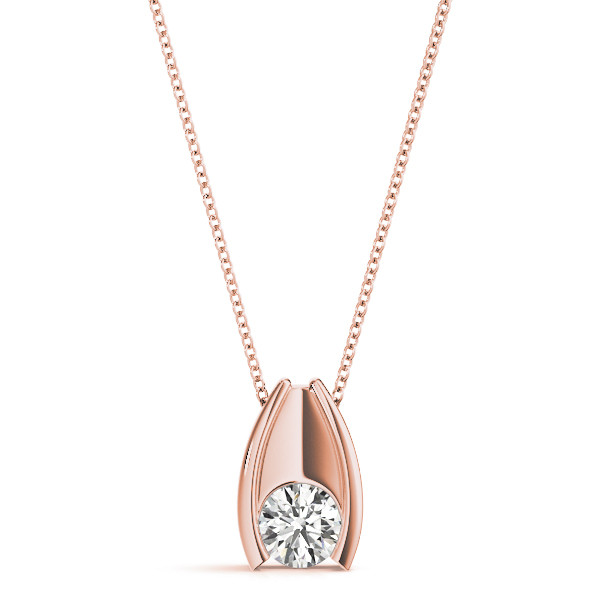 Rionne Natural Diamond Rose Gold Semi Bezel Solitaire Pendant Necklace