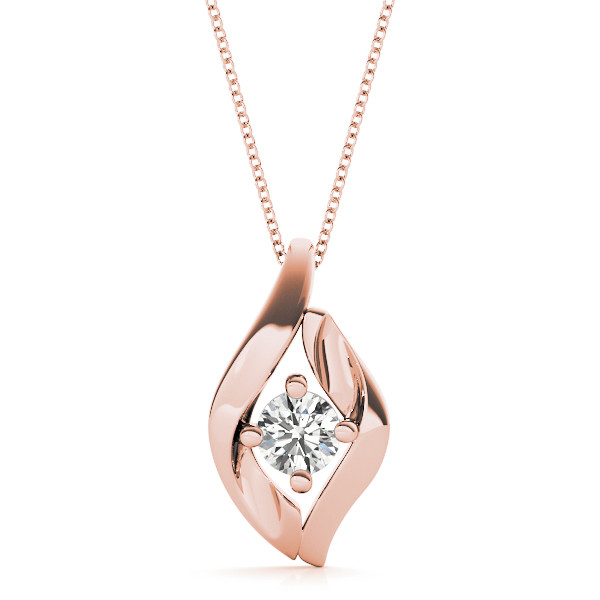 Risica Natural Diamond Rose Gold 4 Prong Solitaire Pendant Necklace
