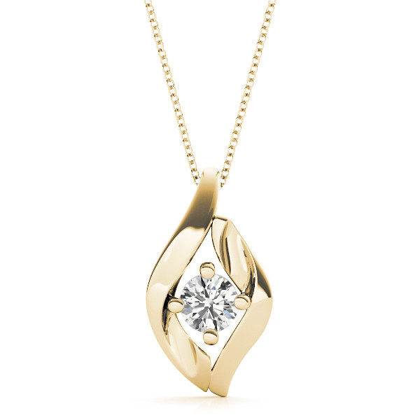 Risica Natural Diamond Yellow Gold 4 Prong Solitaire Pendant Necklace
