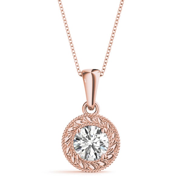 Robyna Natural Diamond Rose Gold 4 Prong Solitaire Pendant Necklace