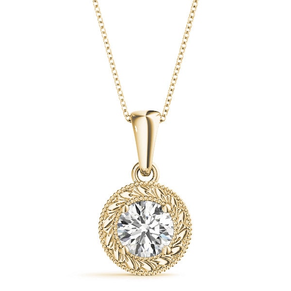 Robyna Natural Diamond Yellow Gold 4 Prong Solitaire Pendant Necklace