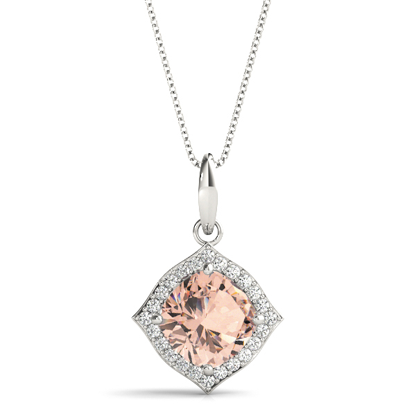 Taysia Morganite 4 Prong Halo Pendant Necklace