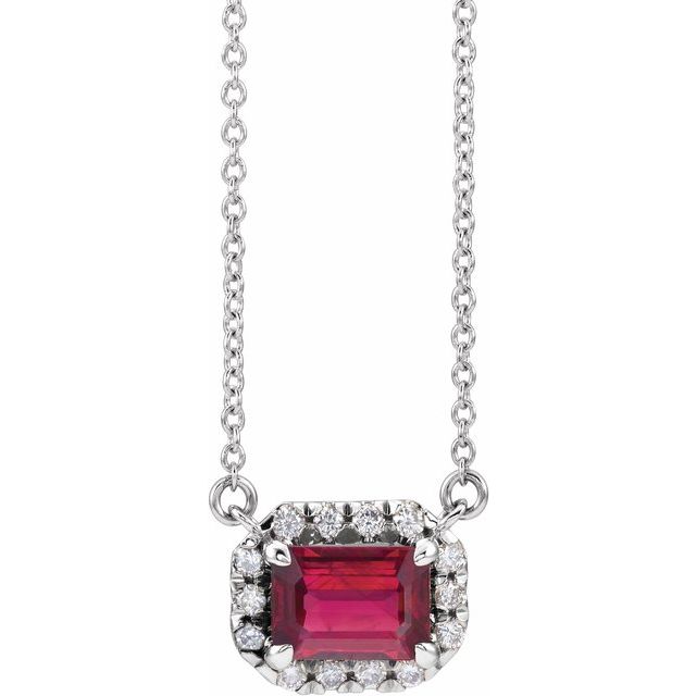 Jerlin Natural Ruby 4 Prong Halo Pendant Necklace