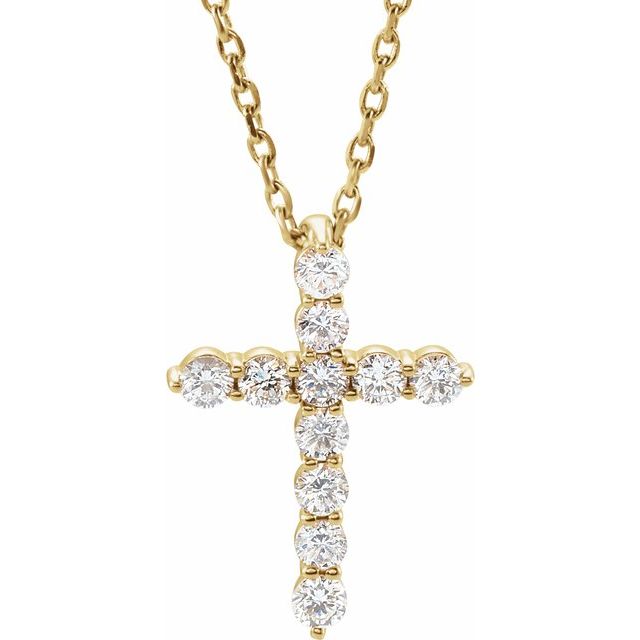 Daniella Natural Diamond Yellow Gold Prong Set Cross Pendant Necklace