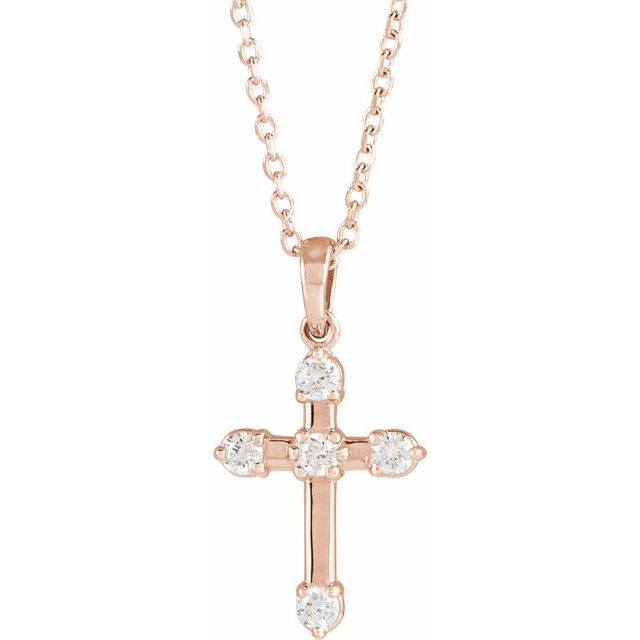 Elcy Lab Grown Diamond Rose Gold Prong Set Cross Pendant Necklace