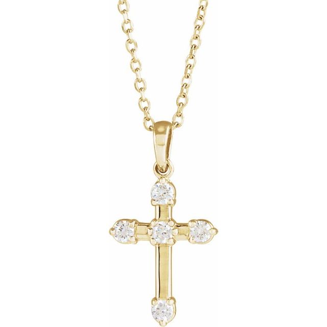 Elcy Lab Grown Diamond Yellow Gold Prong Set Cross Pendant Necklace