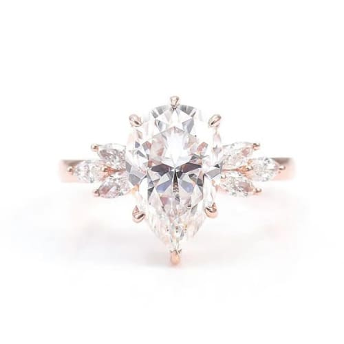  Coral Lab Grown Diamond 6 Prong Side Stone Engagement Ring