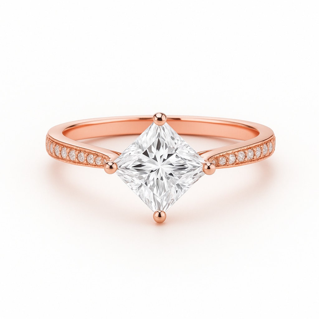 Belet Lab Grown Diamond Rose Gold 4 Prong Side Stone Engagement Ring