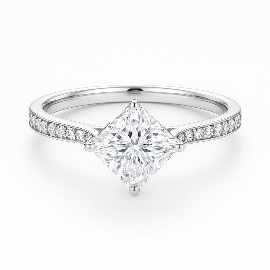 Belet Lab Grown Diamond 4 Prong Side Stone Engagement Ring