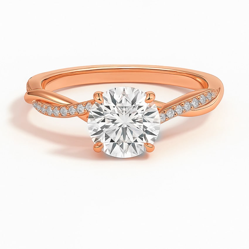  Cher Lab Grown Diamond Rose Gold 4 Prong Side Stone Engagement Ring