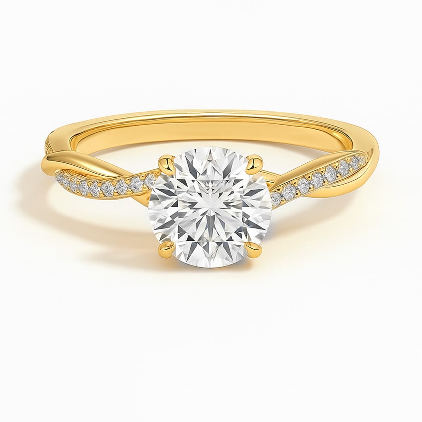  Cher Lab Grown Diamond Yellow Gold 4 Prong Side Stone Engagement Ring
