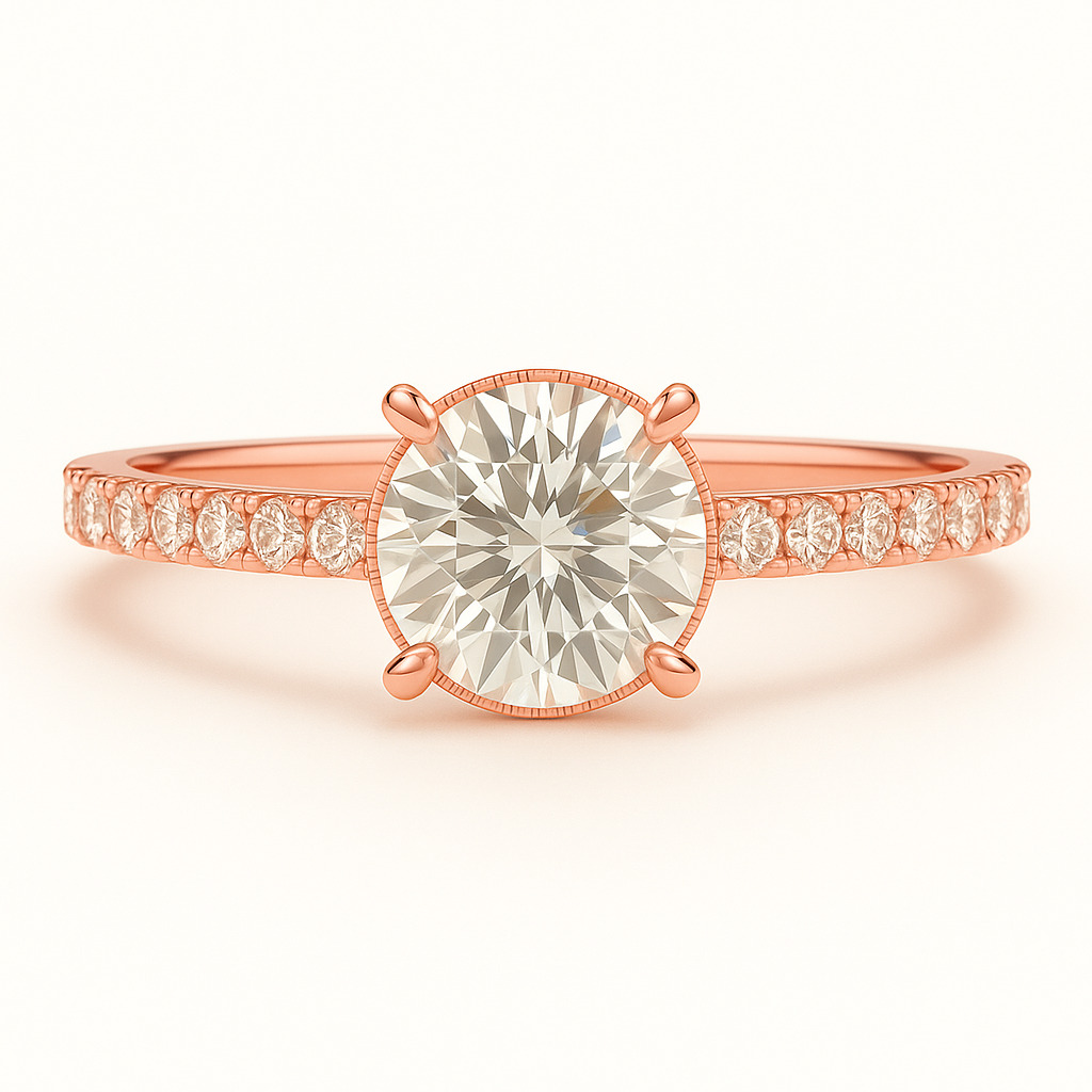 Benthe Lab Grown Diamond Rose Gold 4 Prong Side Stone Engagement Ring