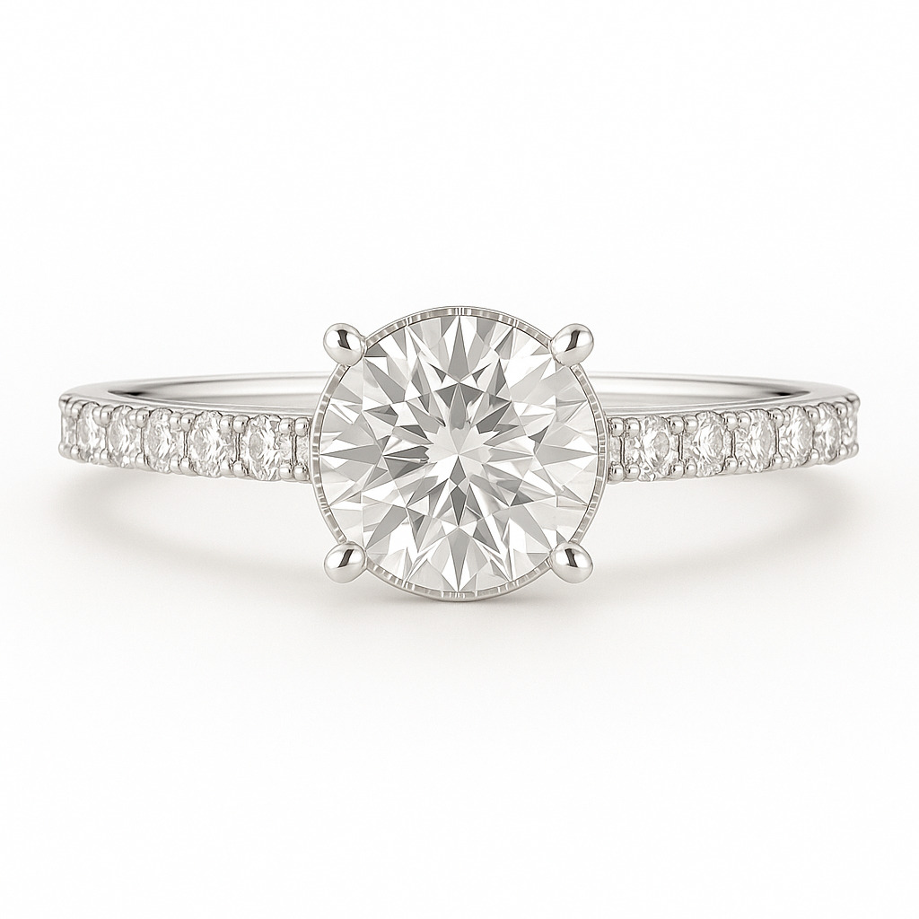 0.20-3.00 Carat 4 Prong Round Cut Diamond Engagement Ring With Side Stones