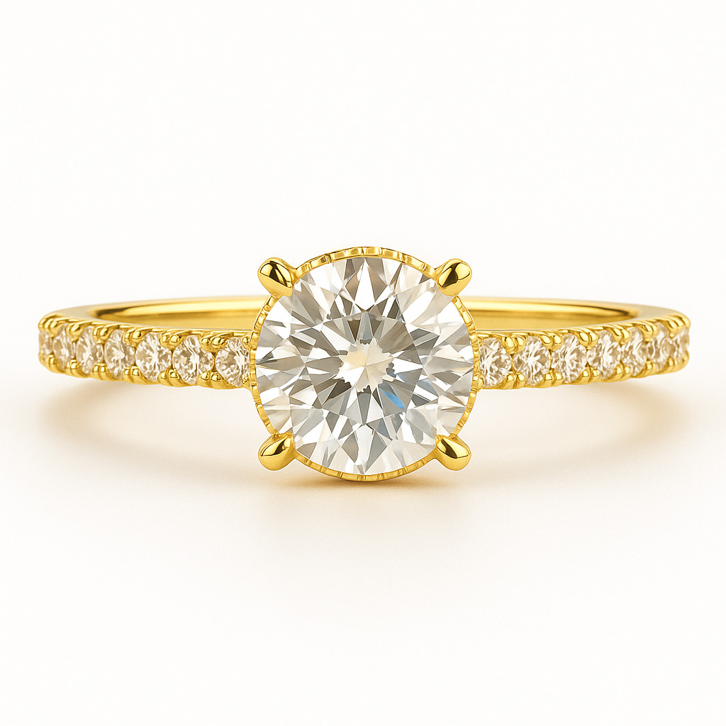 Benthe Lab Grown Diamond Yellow Gold 4 Prong Side Stone Engagement Ring